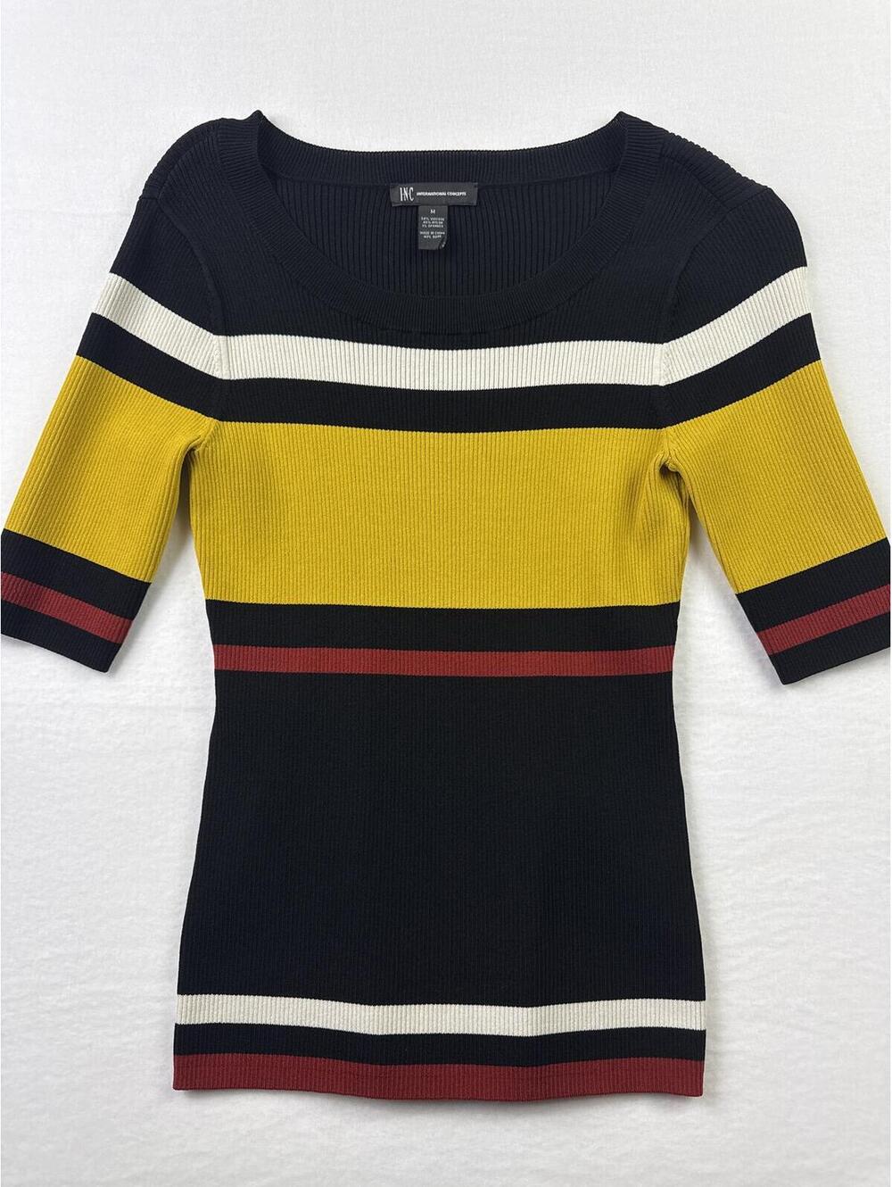 INC International Concepts Striped Ribbed Knit Top Size M